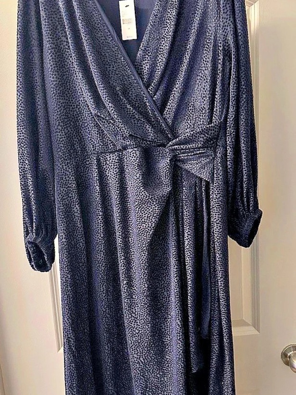 Lane Bryant size 16 Long-Sleeve Twist-Front Navy Blue Midi Dress. Stretch mater.